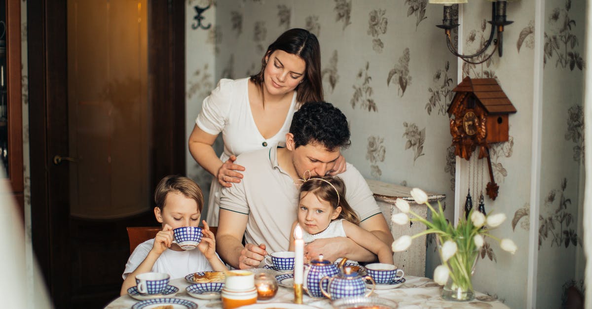 Undisclosed relative [closed] - Cheerful family drinking tea at home