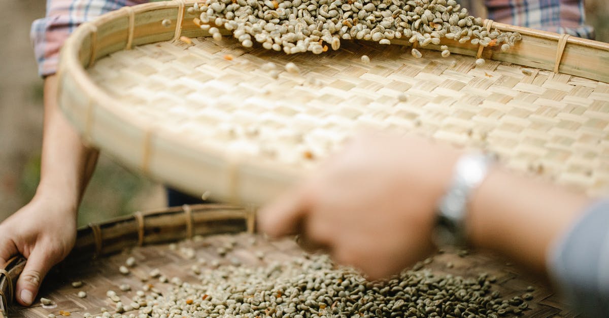 Unroasted coffee beans in La Paz, Bolivia - Crop unrecognizable horticulturists with sieves separating unroasted coffee bean halves from chaff in countryside in daylight