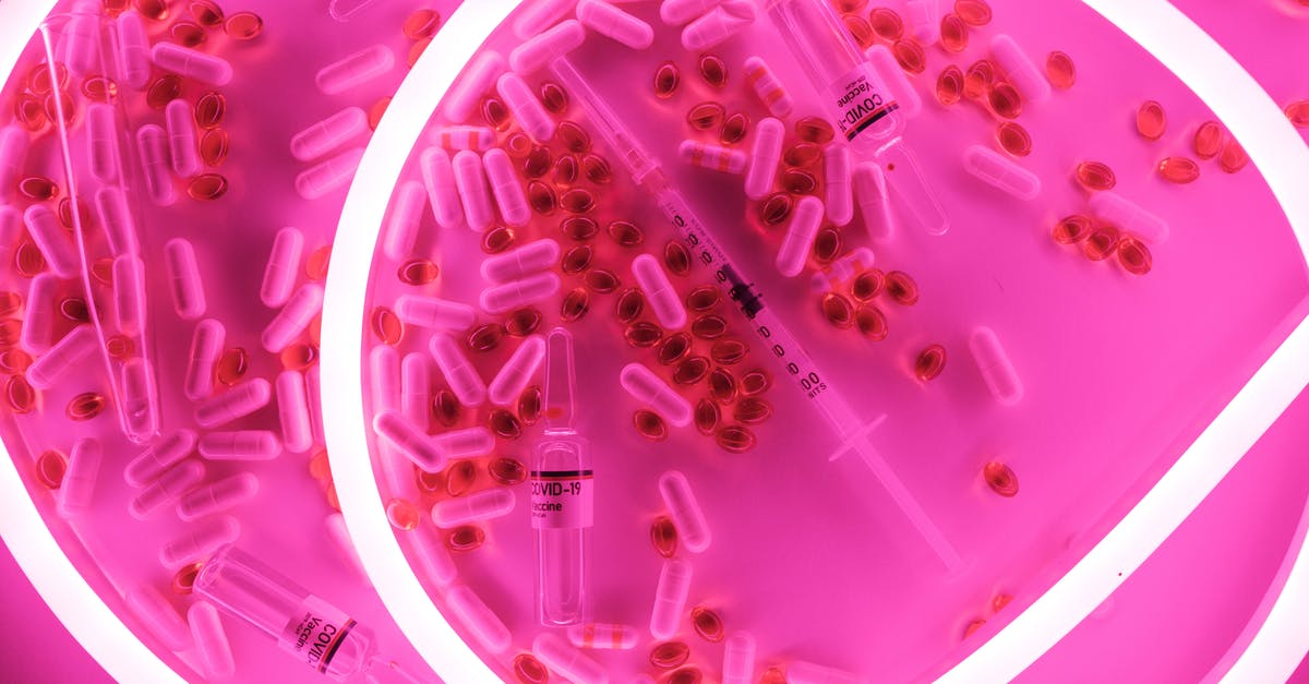 Various covid certificates for vaccinations done in Canada - Medical syringe and pills with capsules placed in bright light