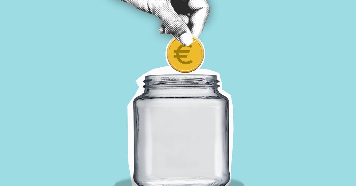 VAT Refund Process for Cash Purchases - Decorative cardboard appliques of hand with euro coin above jar representing money saving process on blue background
