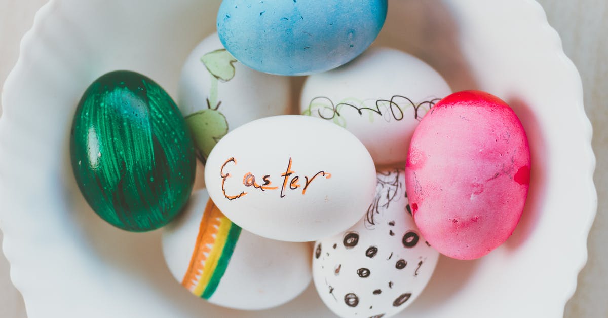 Vietnam e-visa: exit Point differing from entry Point - Top view of assorted multicolored chicken eggs with bright handmade ornament in ceramic bowl for festive religious event at home