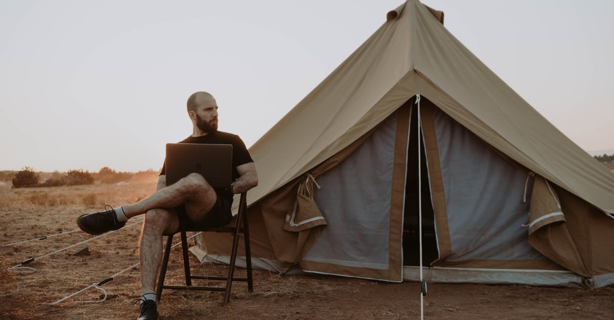 What are the recommended concentration camp tours near Berlin? - Man relaxing with laptop near tent