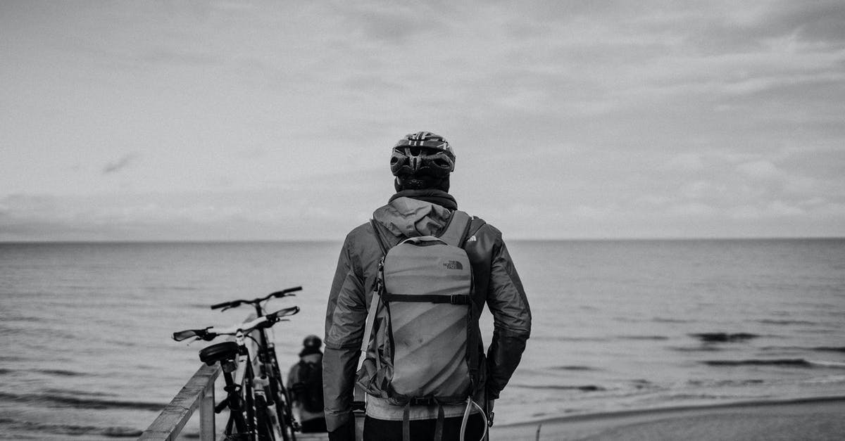 What consumer protections exist for air travelers in India? - Black and white back view of anonymous male bicyclists with rucksacks and hand in pocket admiring ocean under cloudy sky