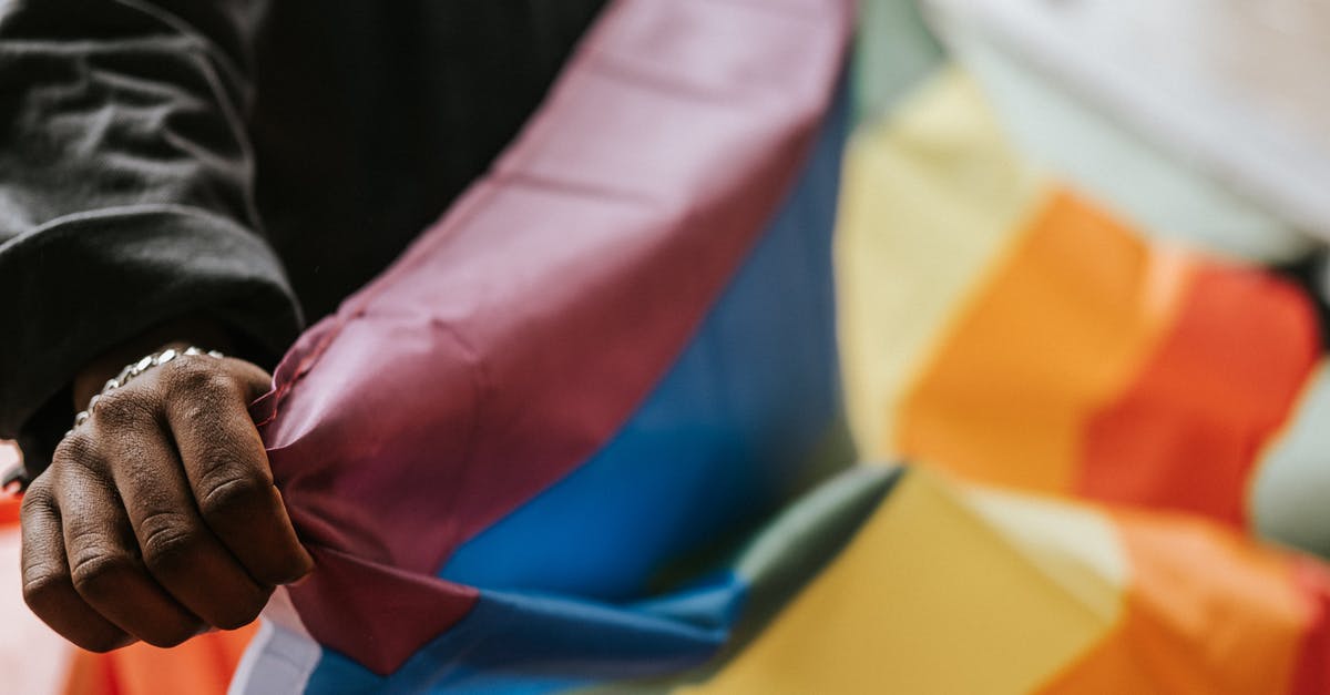 What identification is acceptable to show in Portugal? - Crop faceless African American homosexual male in casual clothes showing colorful rainbow flag on street