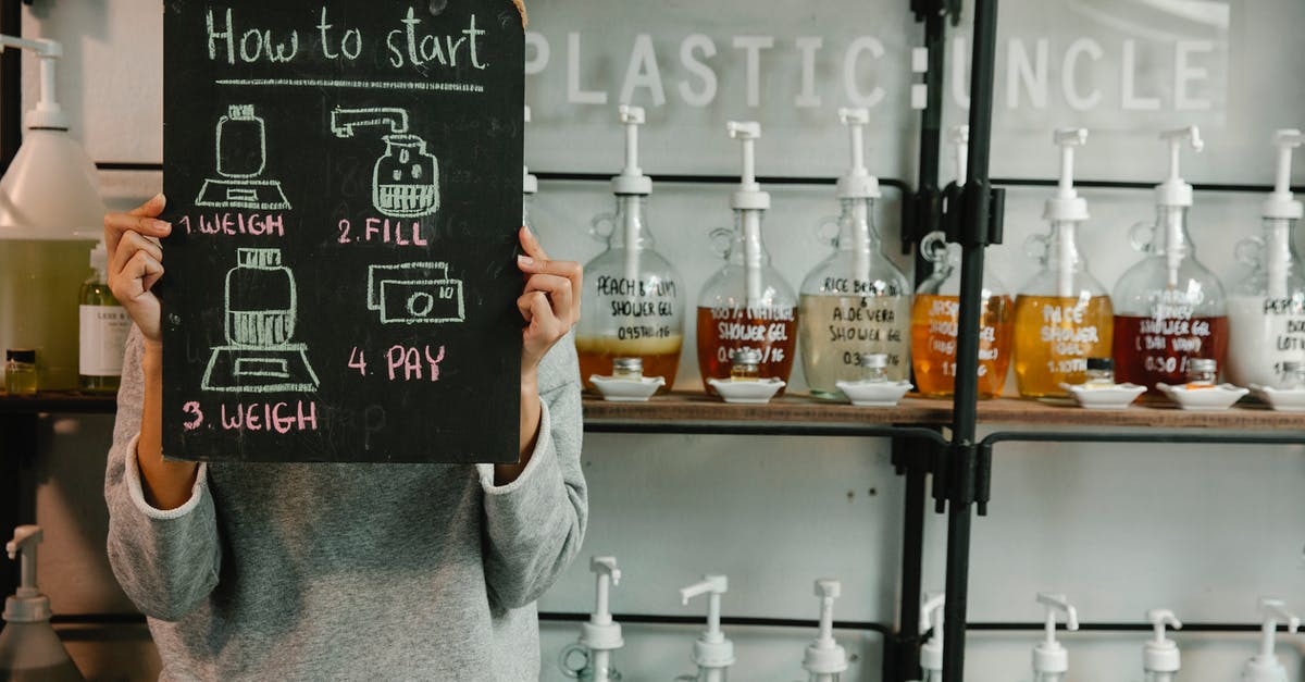 What is a good alternative to Snowdon? - Woman showing board with inscription against bottles with pumps in eco shop