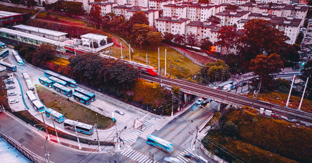 What is the fastest bus route from Lugano to Menaggio? - From above of contemporary city with many buses and houses surrounded with green trees in daytime