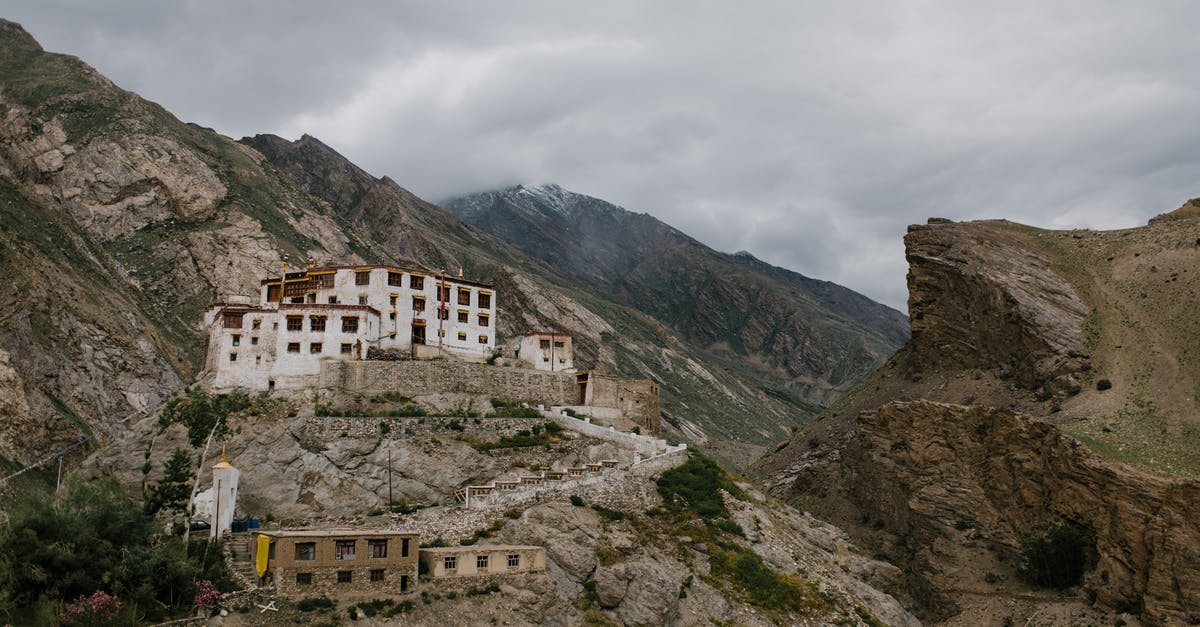 What is the name of the peak in Meghalya, India? - Picturesque mountainous valley with ancient Buddhist monastery on cloudy day