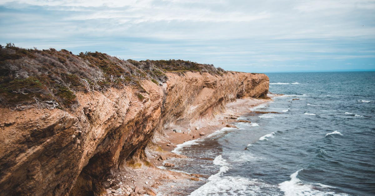 What is this formation on sea, seen from the air? - Rough cliff near wavy sea under sky