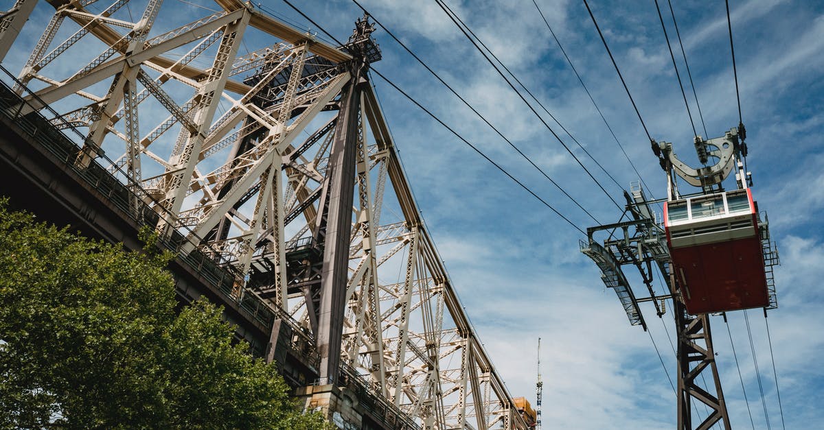 What transport to use from Galata Bridge to Esenler Otogar? - Low angle modern ropeway with observation cabin moving along cabin bridge against blue sky