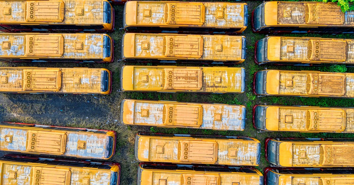When are there buses from Skopje to Pristina on 5-6 January? - aerial view of parked buses