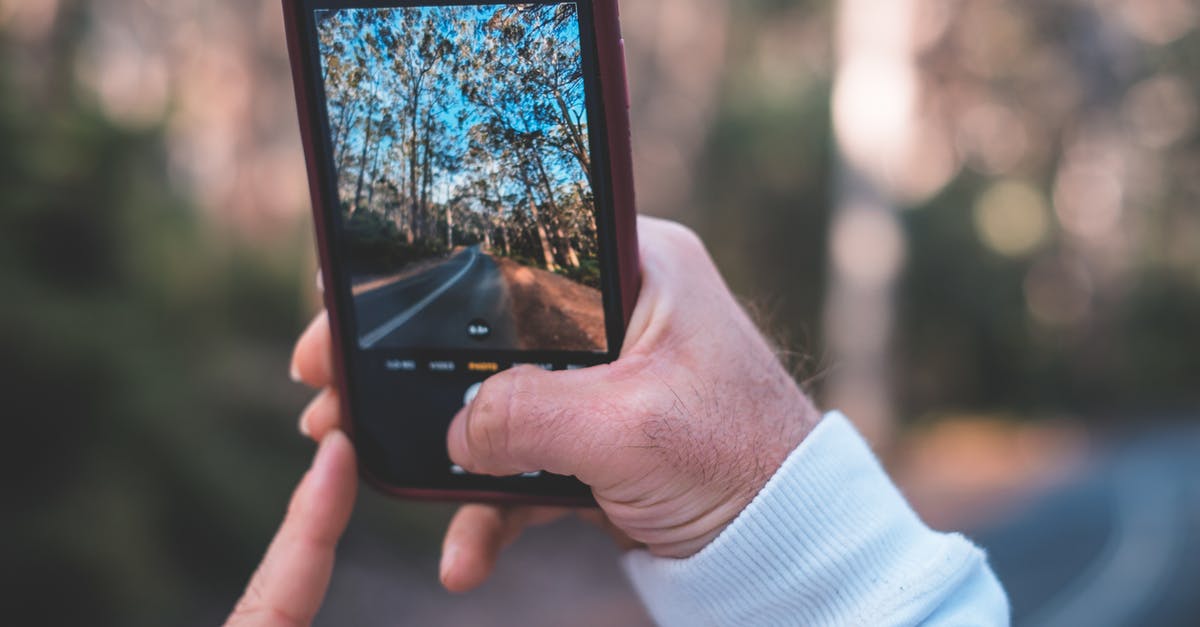 Where's this picture of a glacial moraine in autumn taken? - Crop unrecognizable man taking photo of rural road