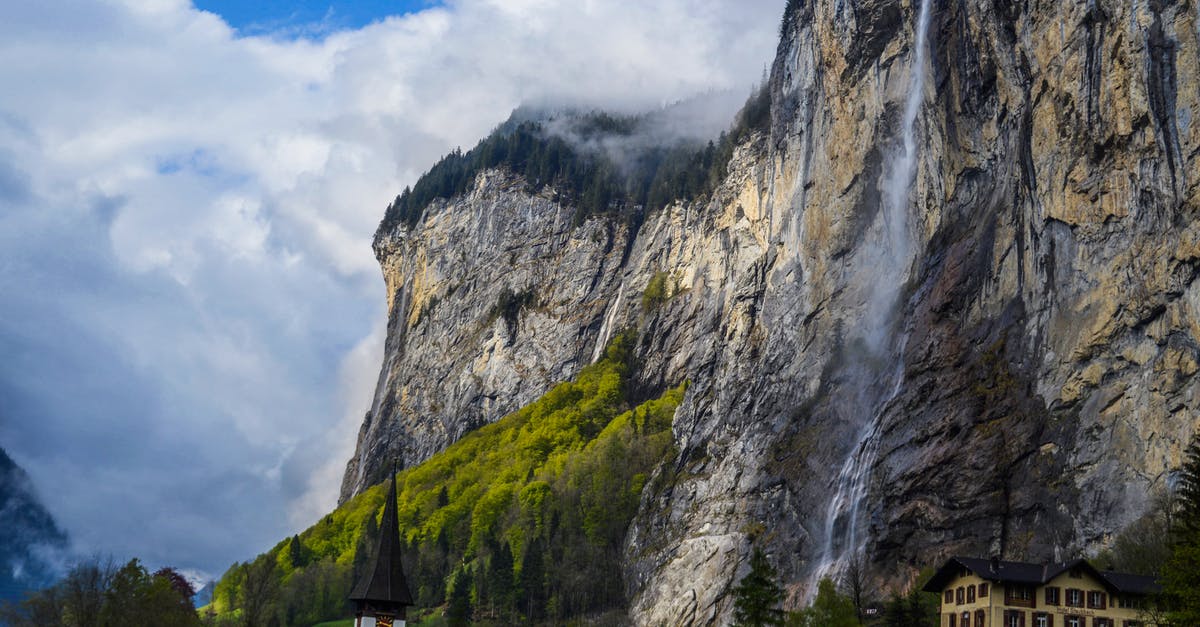 Where's this swanky house and vineyard near a mountain? - Small village located near rocky mountains with waterfall