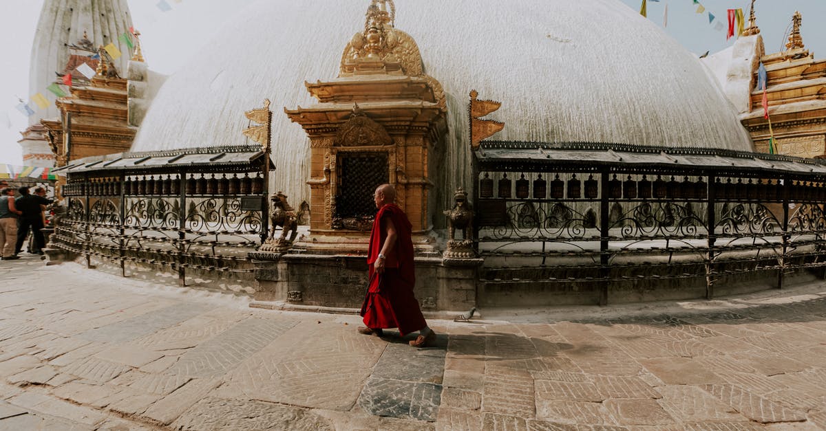 Where are the Himalayan Buddhist stupas? - Photo of a Monk Walking Outside a Stupa
