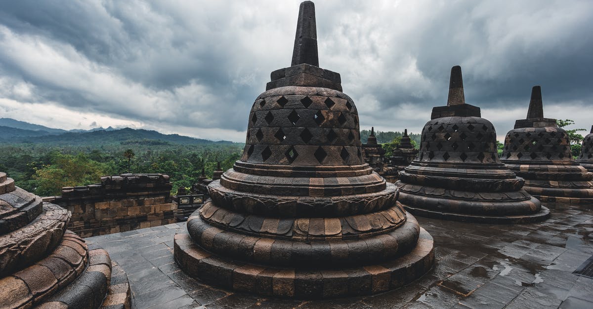 Where are the Himalayan Buddhist stupas? - Aged Buddhist temple terrace with bell shaped stupas