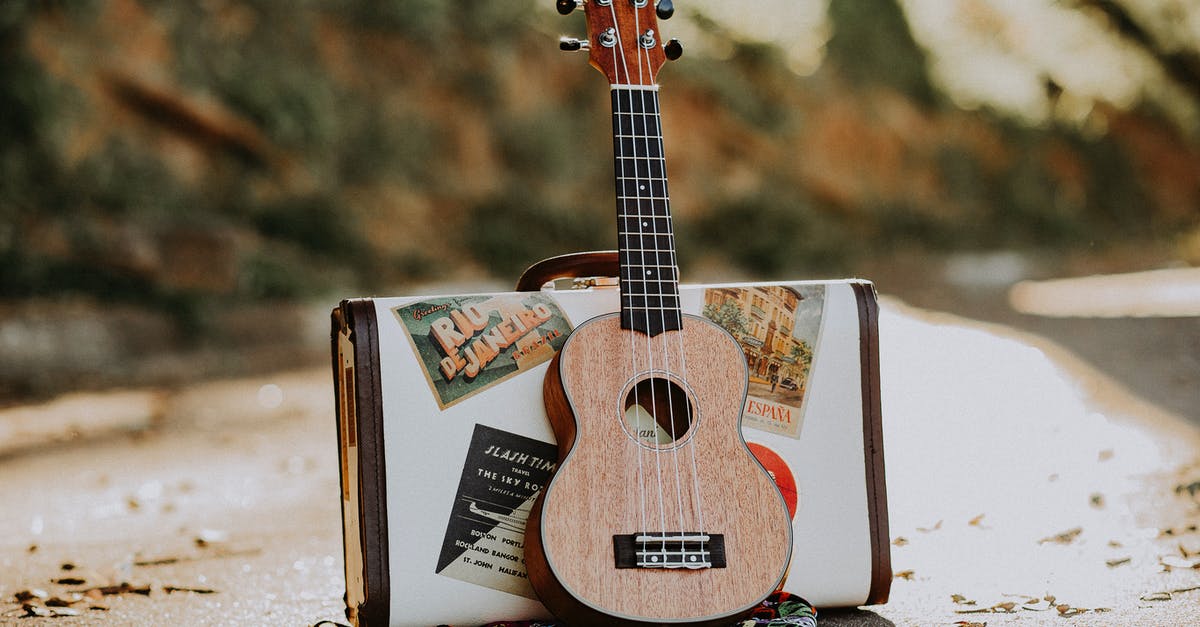 Where are the melody roads located in Gunma prefecture? - Wooden soprano ukulele placed on asphalt road with stylish suitcase on sunny autumn day