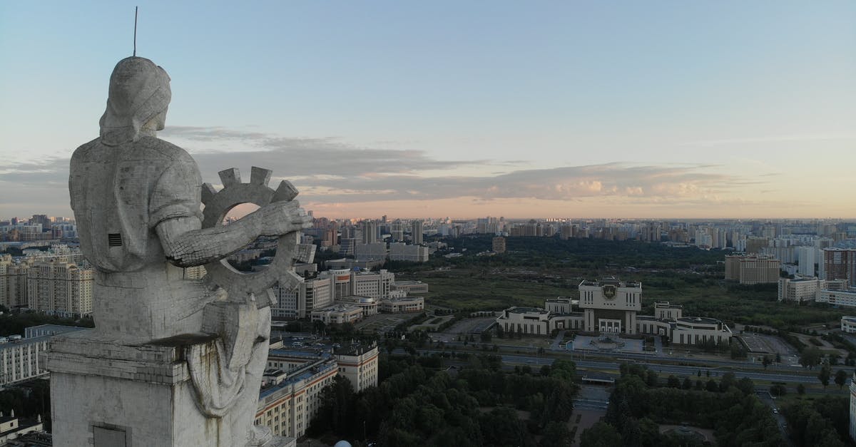 Where in Moscow is/was this 1980 Olympics logo sculpture located? - Aerial View of City Buildings