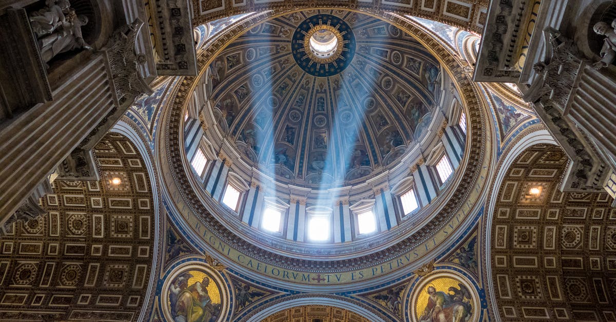 Where is this sculpture of the ten commandments from? - Old church interior with cupola and frescoes on walls