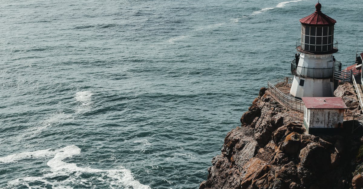 Where is Waze Beacon installed? - From above of small shabby beacon on top of rocky cliff with waving ocean below