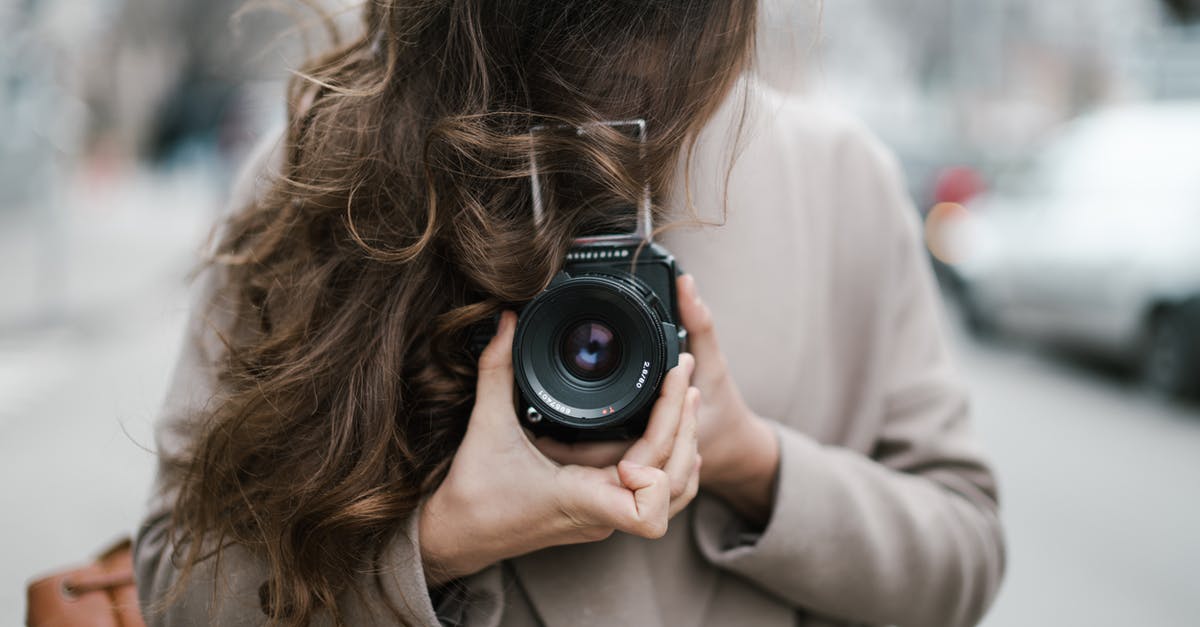 Which city is shown in the film "A trip to Wiesbaden"? - Anonymous young woman photographing with retro film camera