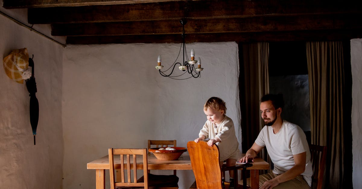 White House tours on weekends? - Cheerful cute little daughter spending time together with bearded father in casual wear inside aged room near wooden dinner table with wooden chairs at daytime