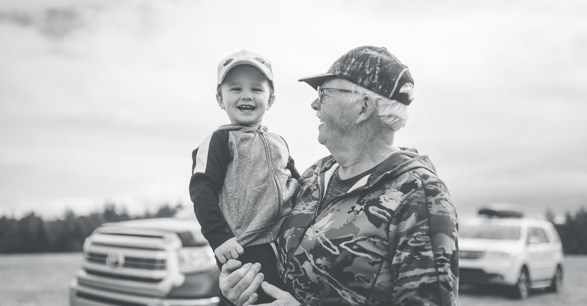 Yellowstone in a Day (with Elderly Mother) - Grayscale Photo of Boy in Camouflage Jacket and Hat